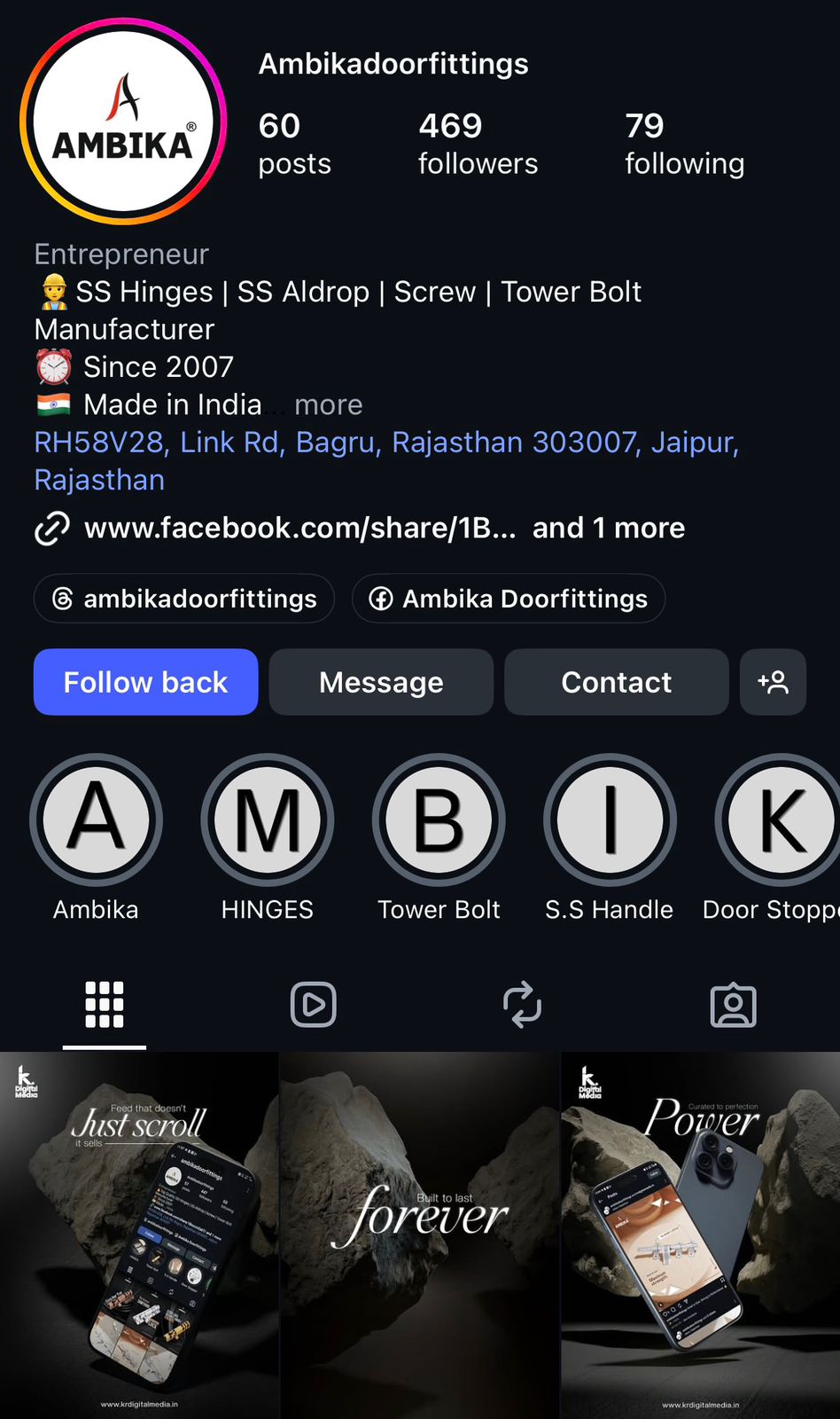 Ambika Door Fittings – Social Media Management